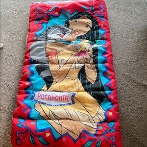 Vintage 90s Disney’s Pocahontas Sleeping Bag Hummingbird Raccoon Kids Camping
